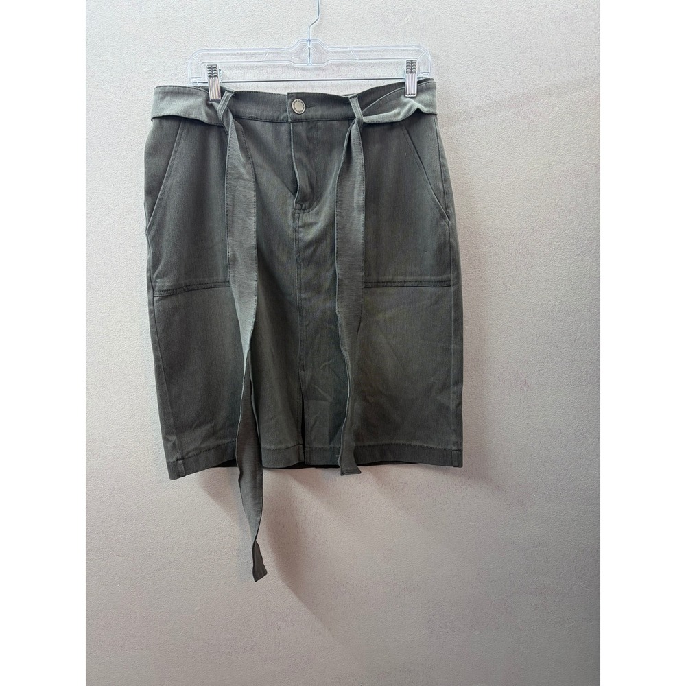 DG2 Diane Gilman Gray Denim Pencil Skirt with Tie Belt 14P Womens